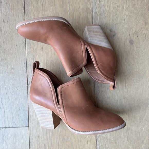JEFFREY CAMPBELL Rosalee Tan Boots Sz 7.5 Leather Slip On Stacked Block Heel - Picture 2 of 8